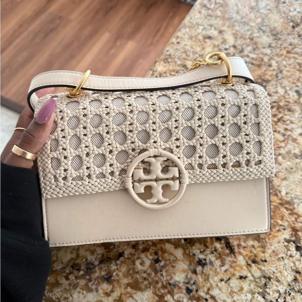 Tory Burch Cream Woven Shoulder Bag